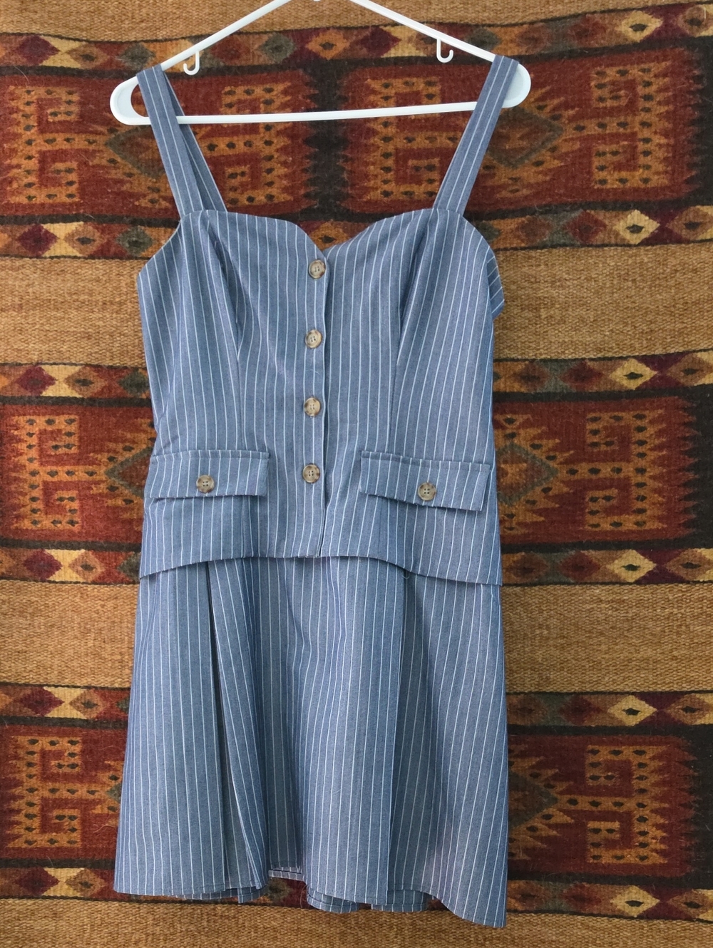 Blue Pinstripe Sundress with Button Front